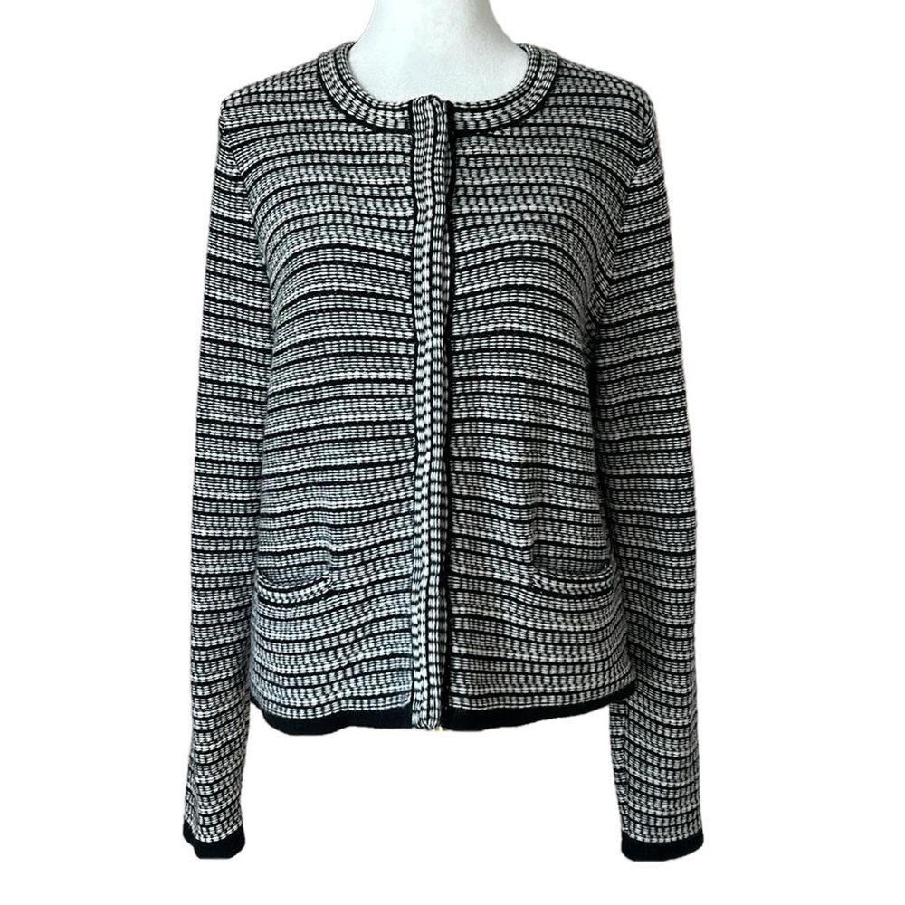 Pure Collection Wool Cashmere Black White Knit Jumper Cardigan Sweater Size 8/10